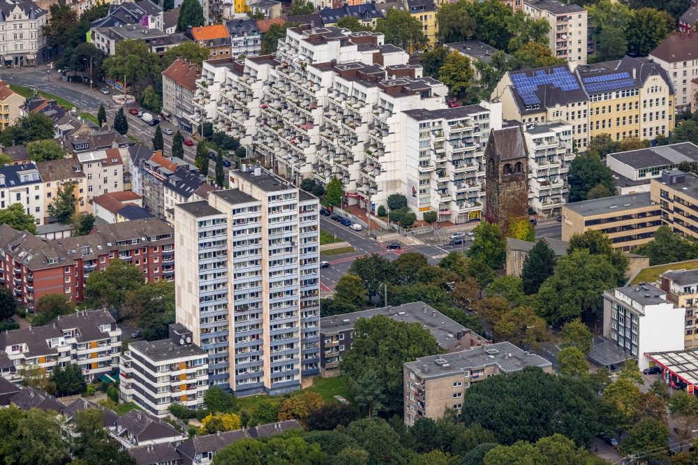 Dortmund from the bird's eye view: High-rise building in the residential area on Heiligegartenstrasse in the district Nordmarkt-Sued in Dortmund at Ruhrgebiet in the state North Rhine-Westphalia, Germany