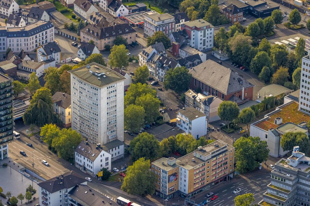 Aerial image Siegen - High-rise building in the residential area on Koblenzer Strasse in the district Hammerhuette in Siegen at Siegerland in the state North Rhine-Westphalia, Germany