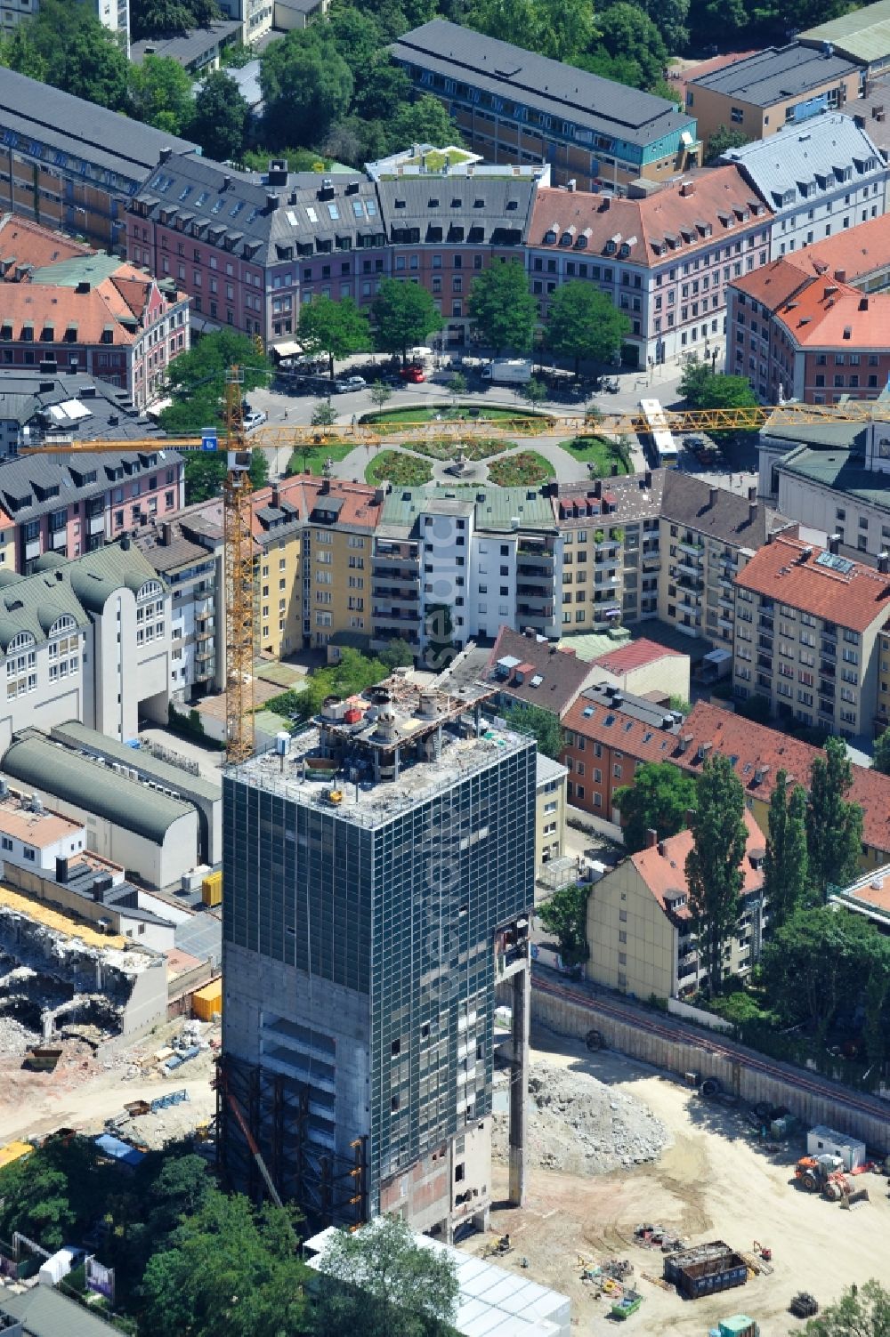 Aerial image München - High-rise building in the residential area The Seven on Gaertnerplatzviertel in Munich in the state Bavaria, Germany