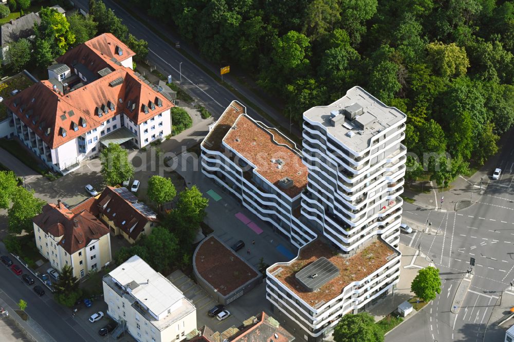 Ingolstadt from above - High-rise building in the residential area IN-Tower in the district Gerolfing in Ingolstadt in the state Bavaria, Germany
