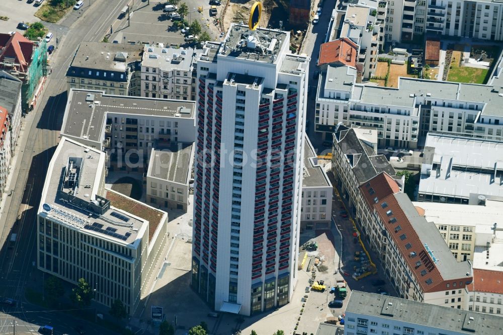 Aerial image Leipzig - High-rise building in the residential area on Wintergartenstrasse in Leipzig in the state Saxony, Germany