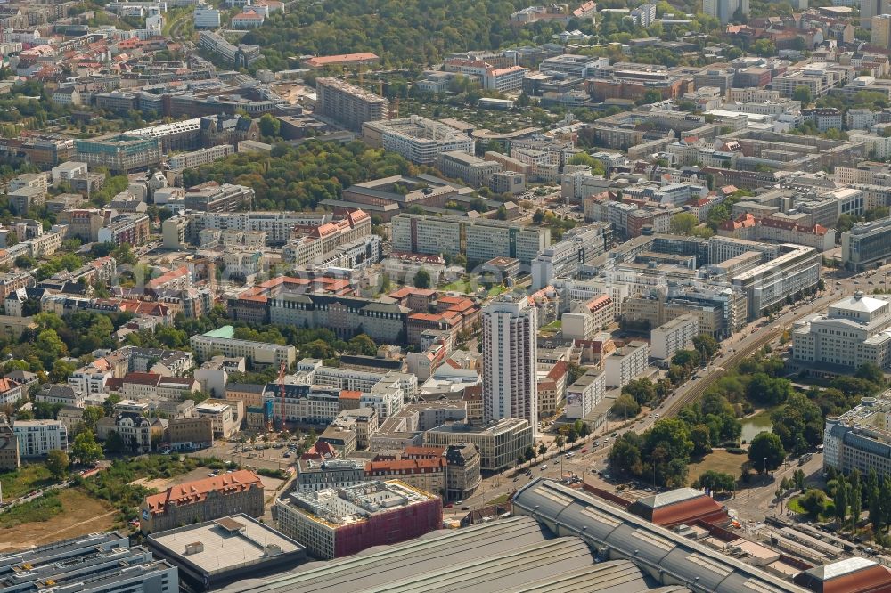 Leipzig from above - High-rise building in the residential area on Wintergartenstrasse in Leipzig in the state Saxony, Germany