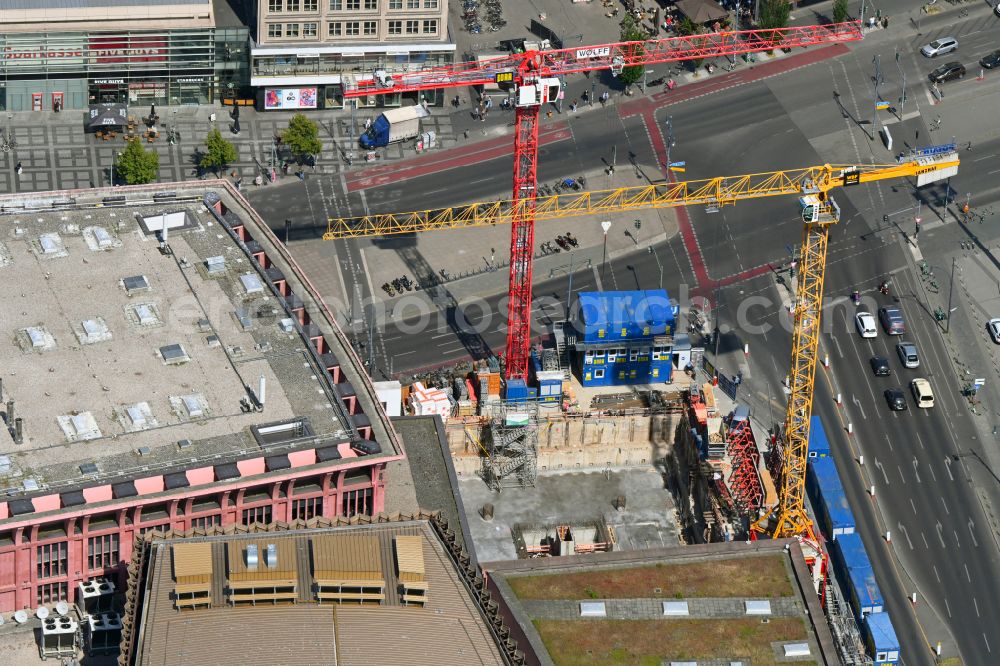 Berlin from the bird's eye view: High-rise construction site for a new residential and commercial building Alexander Capital Tower on street Alexanderstrasse - Otto-Braun-Strasse in the district Mitte in Berlin, Germany