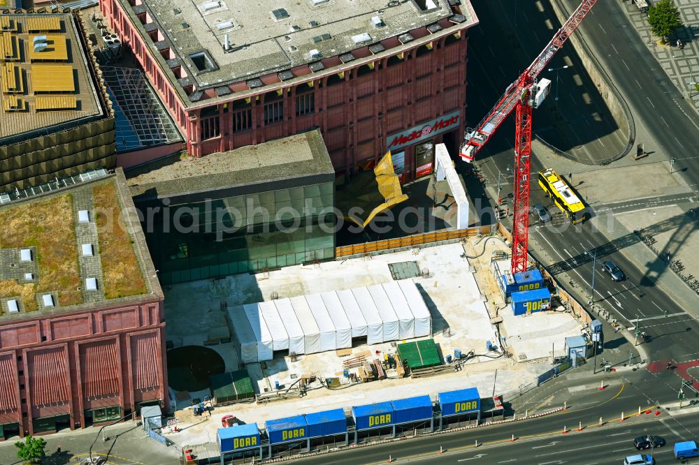 Aerial image Berlin - High-rise construction site for a new residential and commercial building Alexander Capital Tower on street Alexanderstrasse - Otto-Braun-Strasse in the district Mitte in Berlin, Germany