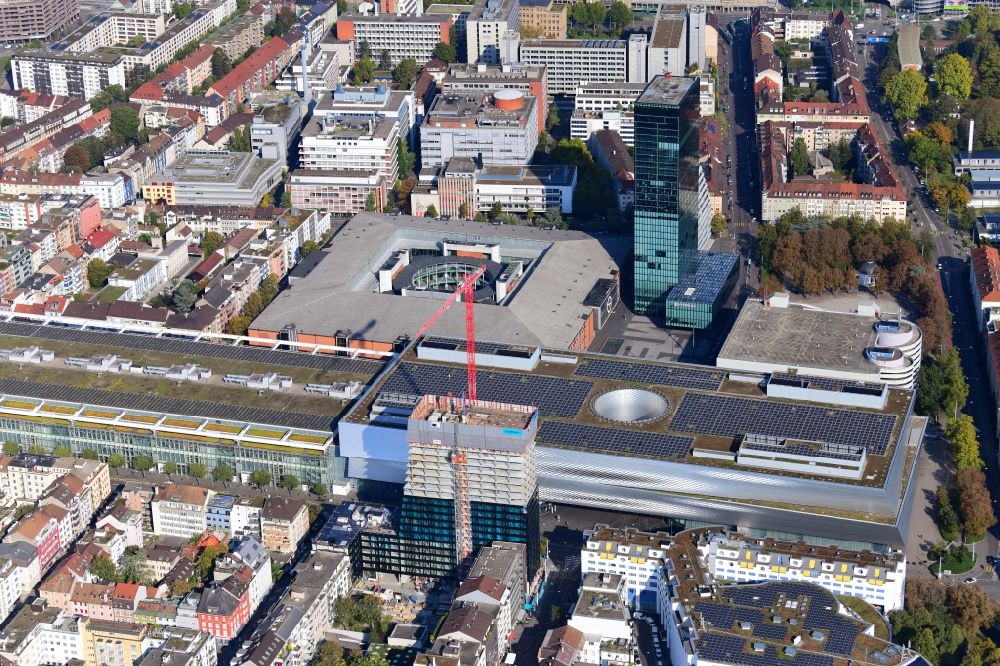 Aerial image Basel - High-rise construction site for a new residential and commercial building Claraturm in the district Clara in Basel, Switzerland