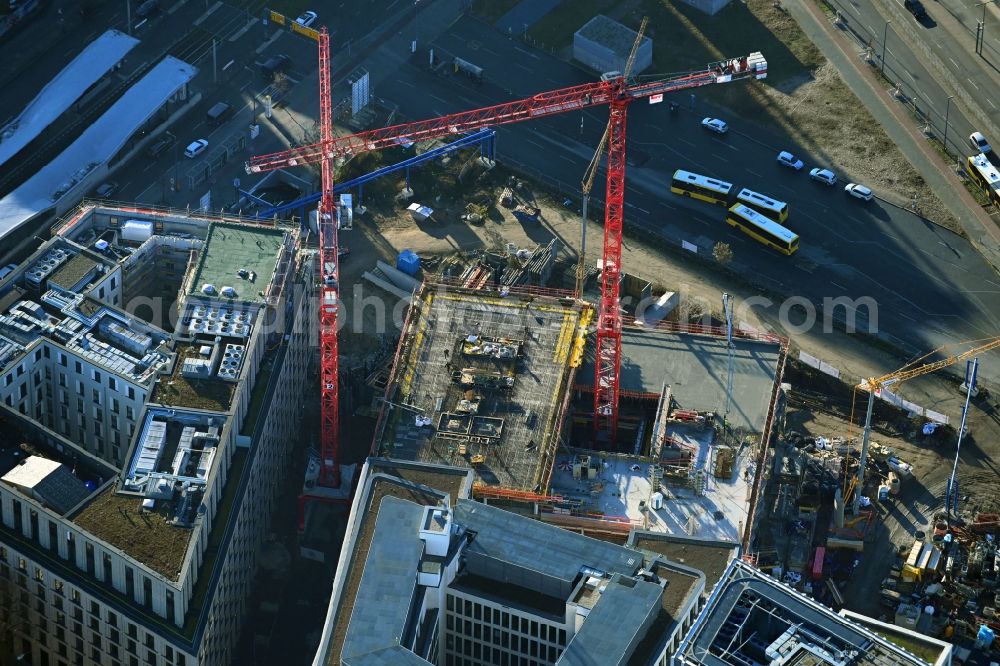 Aerial image Berlin - High-rise construction site for a new residential and commercial building on Heidestrasse in the district Moabit in Berlin, Germany