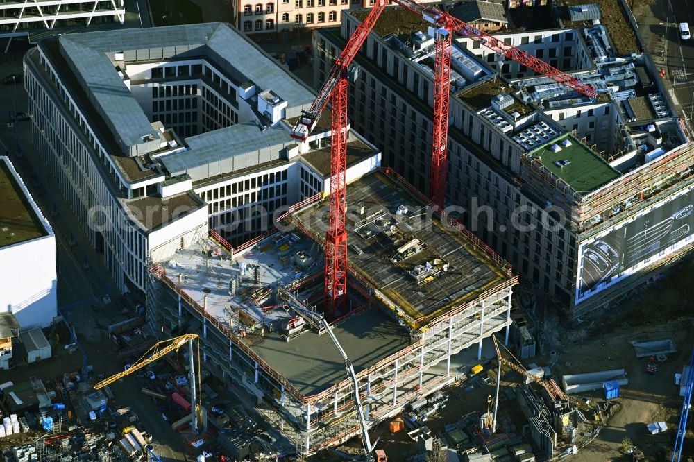 Aerial photograph Berlin - High-rise construction site for a new residential and commercial building on Heidestrasse in the district Moabit in Berlin, Germany