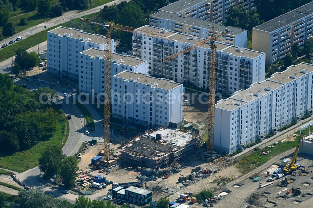 Aerial image Berlin - High-rise construction site for a new residential and commercial building Wuhletaler Fenster on street Maerkischen Allee in the district Marzahn in Berlin, Germany