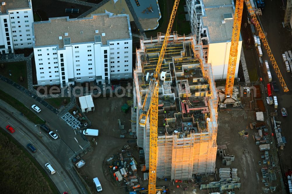 Berlin from above - High-rise construction site for a new residential and commercial building Wuhletaler Fenster on street Maerkischen Allee in the district Marzahn in Berlin, Germany