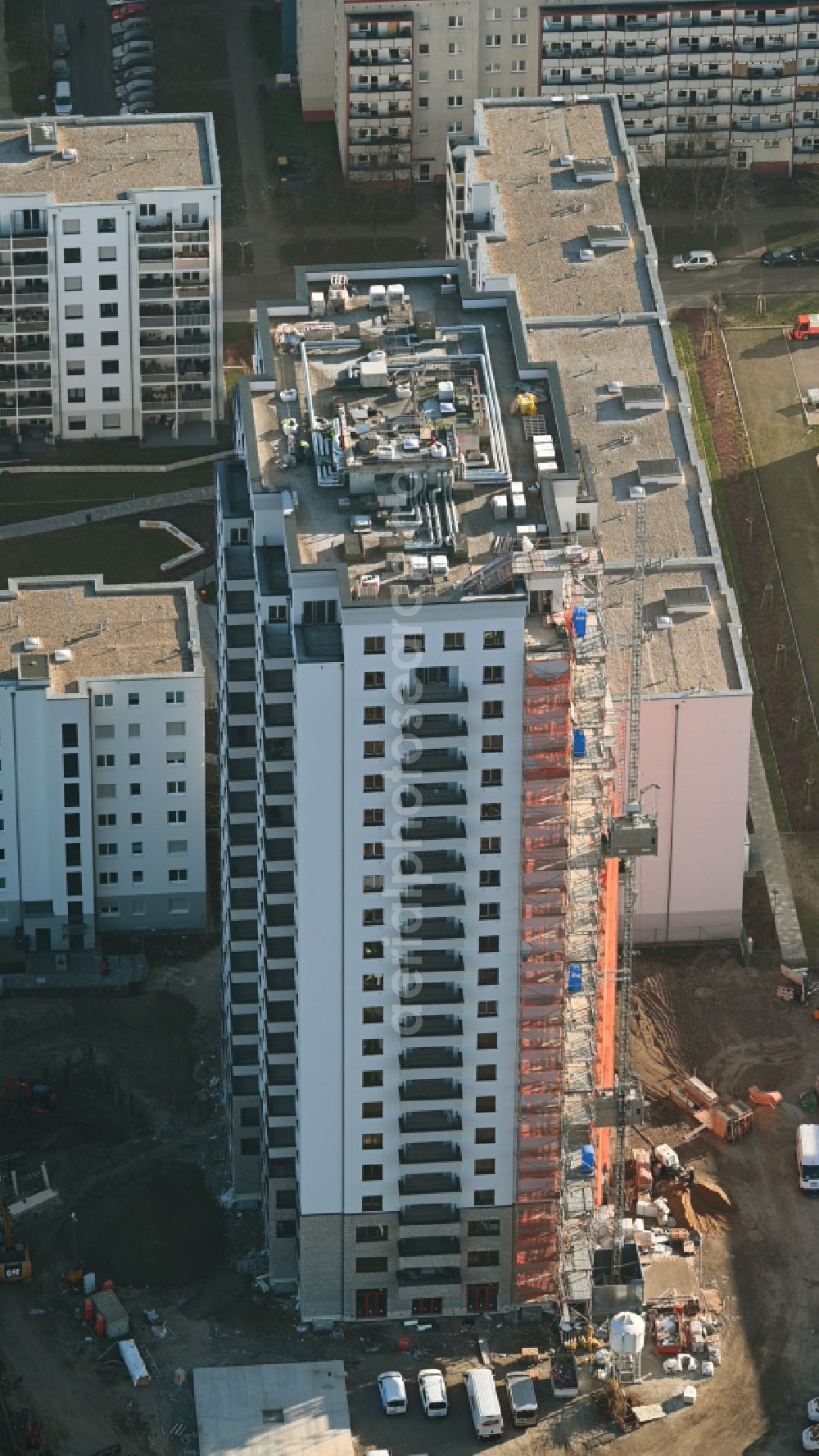 Aerial image Berlin - High-rise construction site for a new residential and commercial building Wuhletaler Fenster on street Maerkischen Allee in the district Marzahn in Berlin, Germany