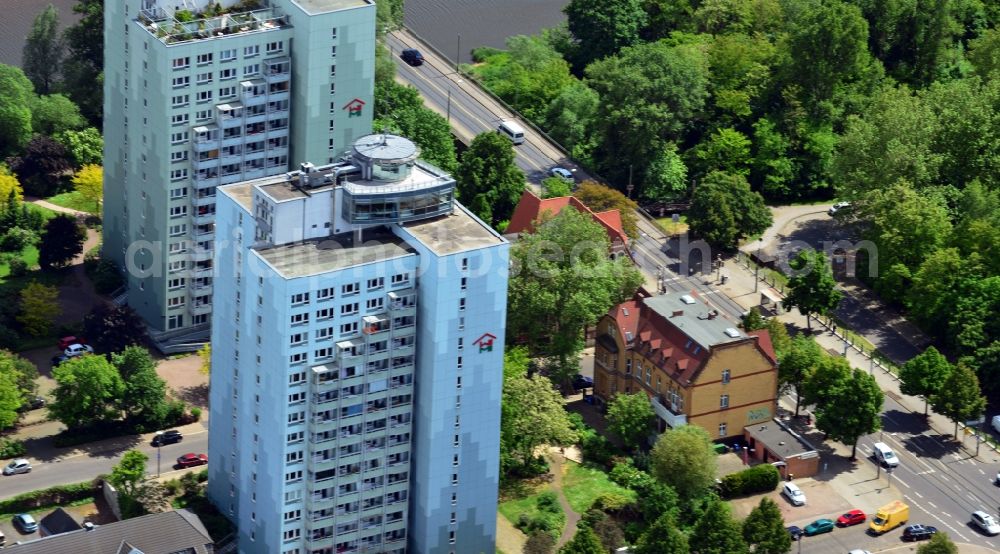 Magdeburg OT Werder from above - View of high rises in the district of Werder in Magdeburg in the state of Saxony-Anhalt