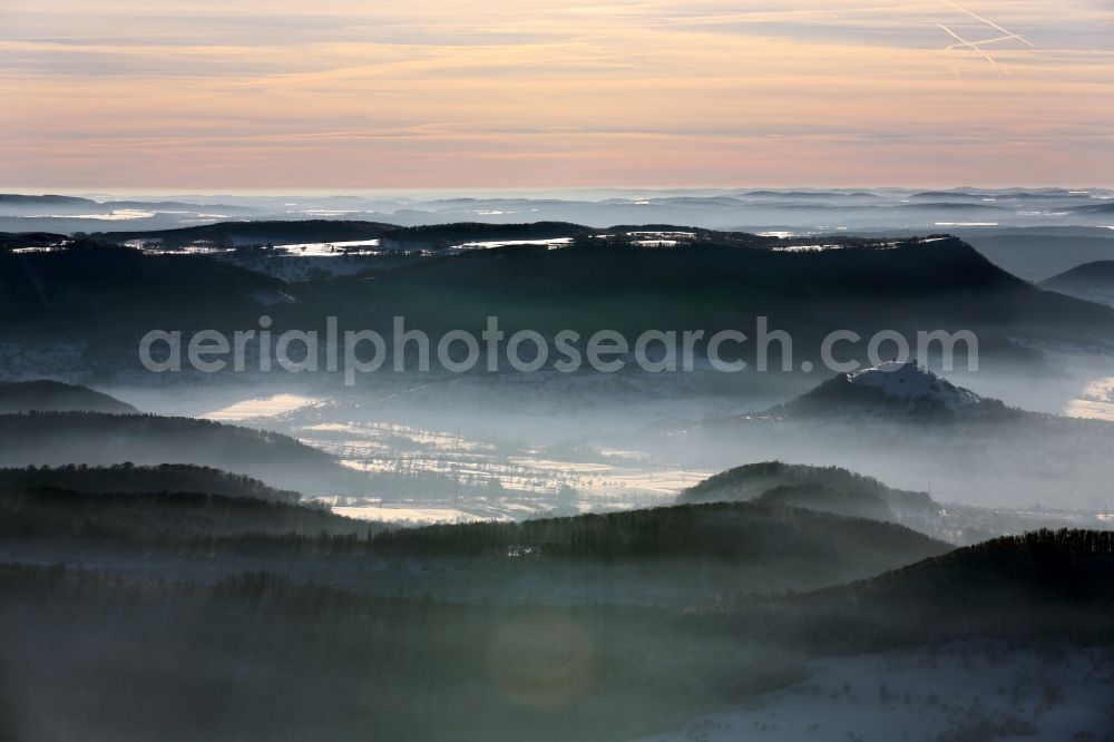 Sankt Märgen from the bird's eye view: Stratus layer over the Black Forest mountain landscape at Sankt Margen relief in the federal state of Baden -Wuerttemberg