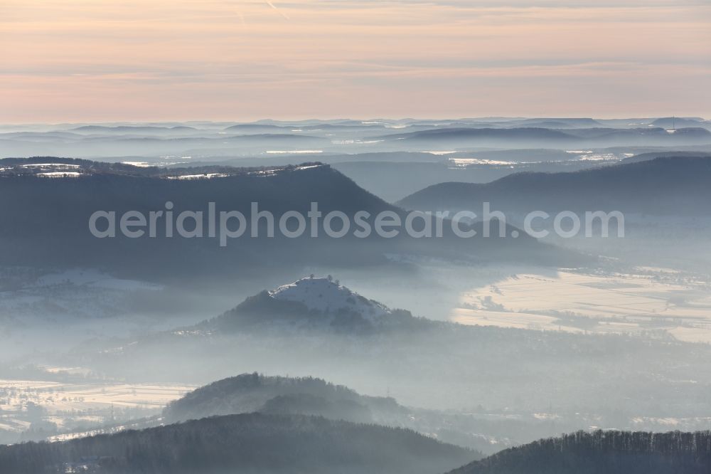 Aerial photograph Sankt Märgen - Stratus layer over the Black Forest mountain landscape at Sankt Margen relief in the federal state of Baden -Wuerttemberg