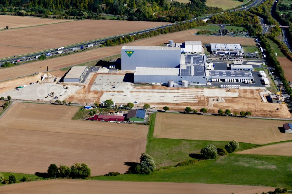 Hann. Münden from the bird's eye view: High-bay warehouse building complex and logistics center on the premises of WM Fahrzeugteile in Hann. Muenden in the state Lower Saxony, Germany