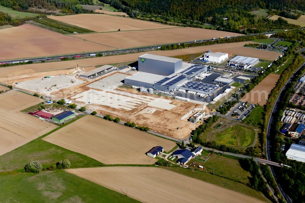 Aerial image Hann. Münden - High-bay warehouse building complex and logistics center on the premises of WM Fahrzeugteile in Hann. Muenden in the state Lower Saxony, Germany