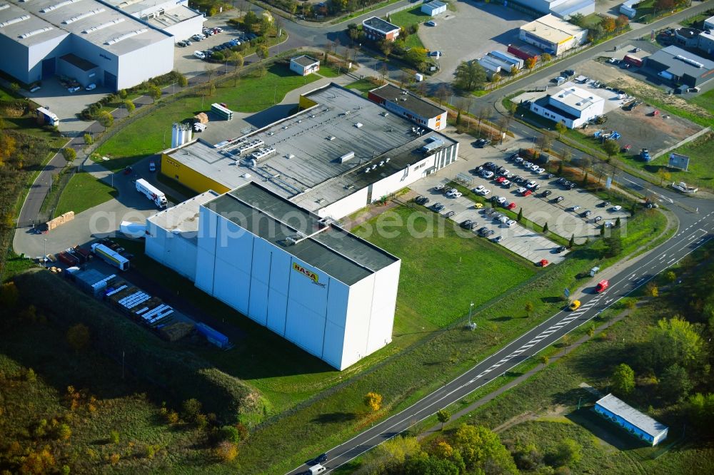 Aerial photograph Burg - High-bay warehouse building complex and logistics center on the premises of Hasa GmbH on Lindenallee in Burg in the state Saxony-Anhalt, Germany