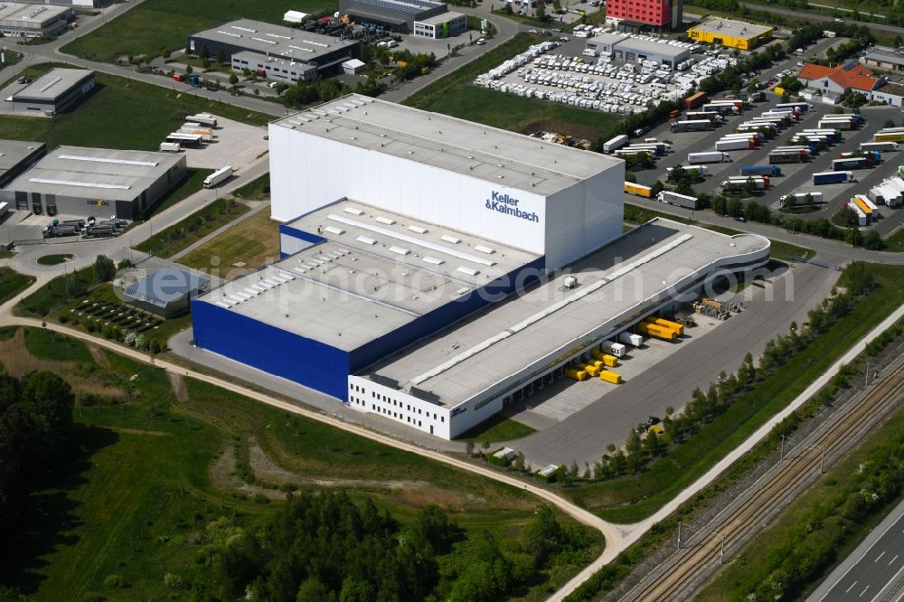 Aerial image Hilpoltstein - High-bay warehouse building complex and logistics center on the premises Keller & Kalmbach GmbH - central warehouse An of Autobahn in Hilpoltstein in the state Bavaria, Germany