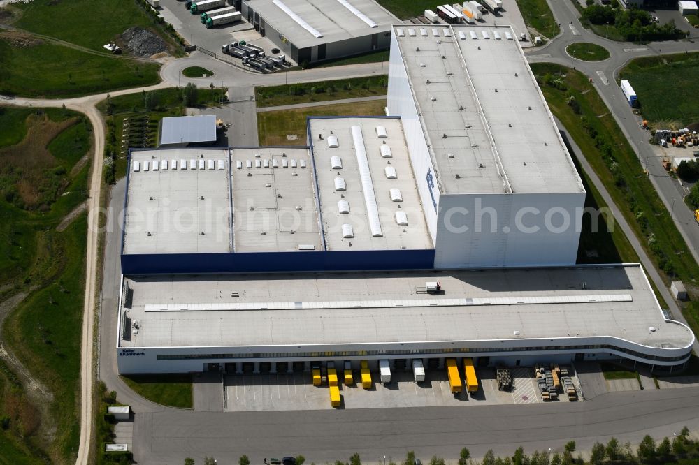 Hilpoltstein from above - High-bay warehouse building complex and logistics center on the premises Keller & Kalmbach GmbH - central warehouse An of Autobahn in Hilpoltstein in the state Bavaria, Germany