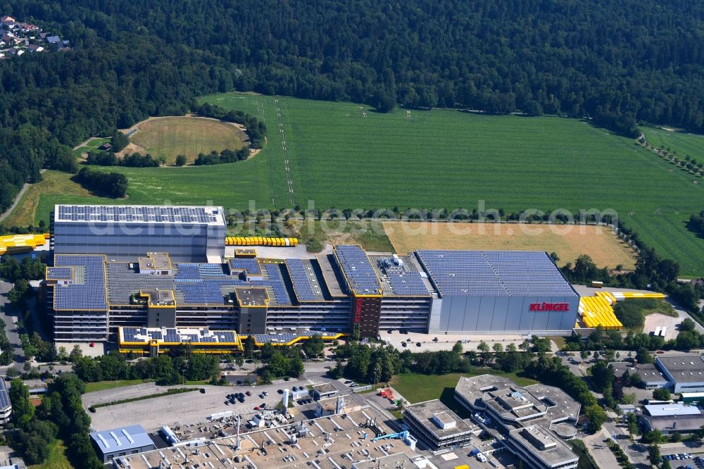 Aerial image Pforzheim - High-bay warehouse building complex and logistics center on the premises KLINGEL in Pforzheim in the state Baden-Wurttemberg, Germany