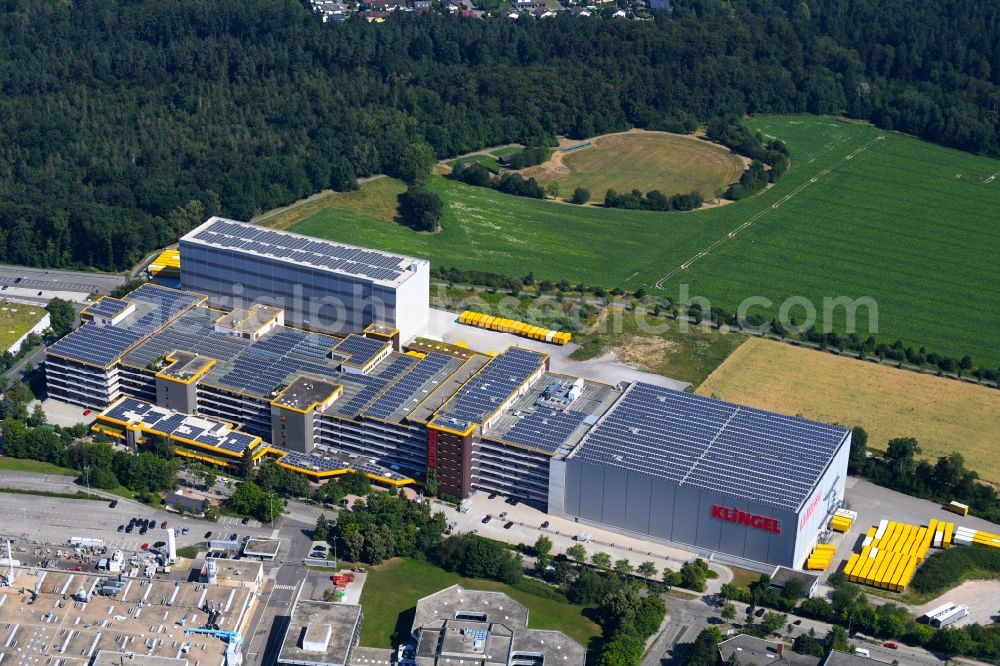 Aerial photograph Pforzheim - High-bay warehouse building complex and logistics center on the premises KLINGEL in Pforzheim in the state Baden-Wurttemberg, Germany