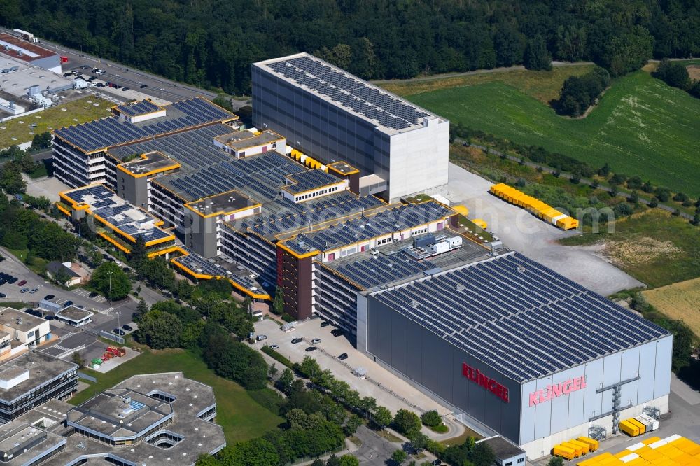 Pforzheim from above - High-bay warehouse building complex and logistics center on the premises KLINGEL in Pforzheim in the state Baden-Wurttemberg, Germany