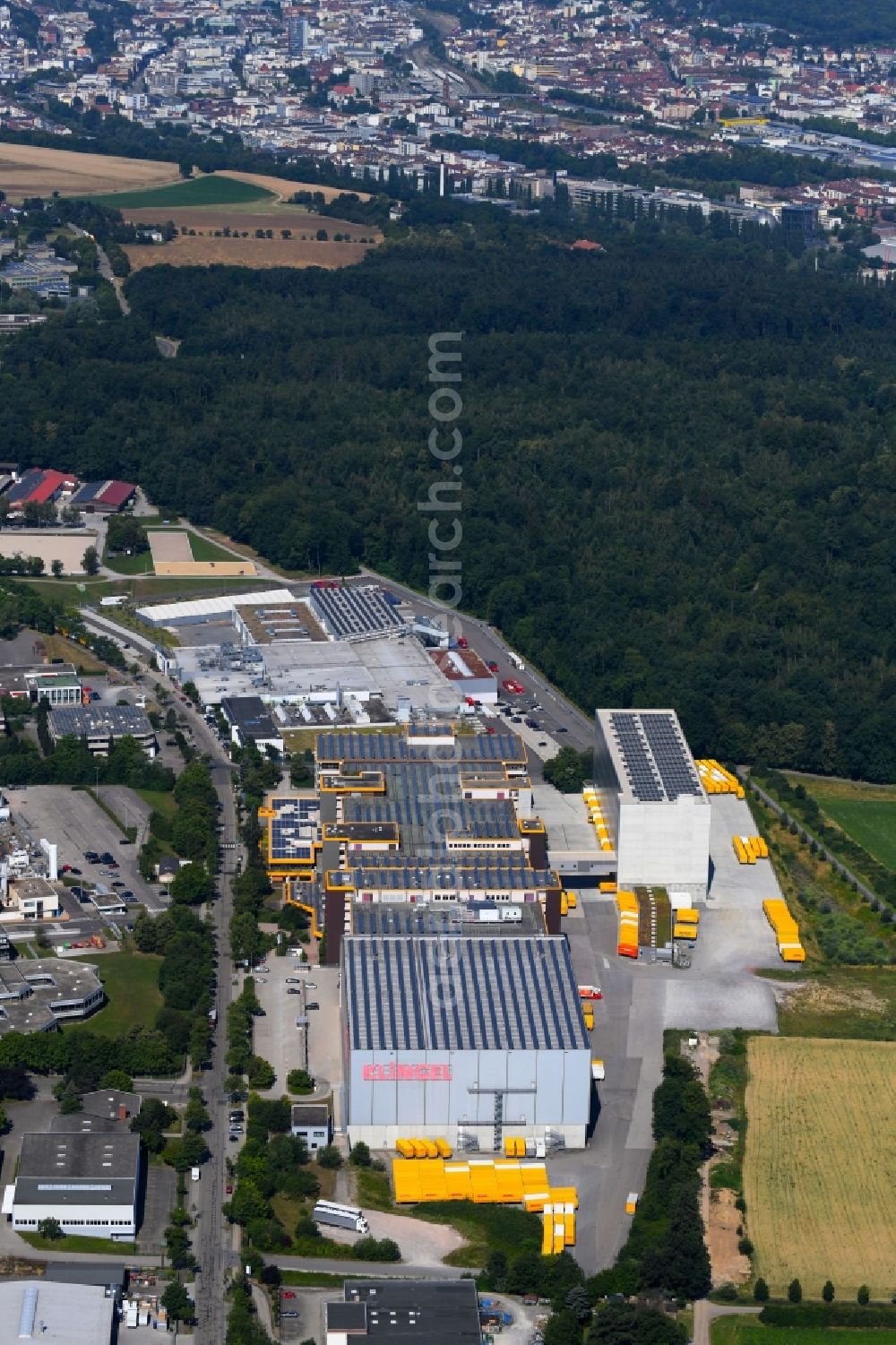 Aerial image Pforzheim - High-bay warehouse building complex and logistics center on the premises KLINGEL in Pforzheim in the state Baden-Wurttemberg, Germany