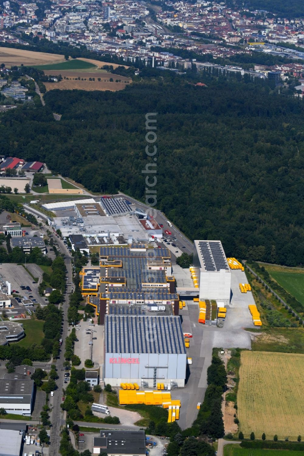 Aerial photograph Pforzheim - High-bay warehouse building complex and logistics center on the premises KLINGEL in Pforzheim in the state Baden-Wurttemberg, Germany