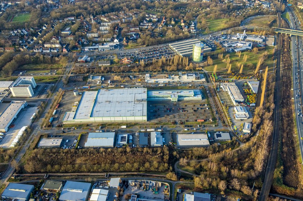 Herne from above - High-bay warehouse building complex and logistics center on the premises Sanacorp Pharmahandel GmbH on Lindenallee in Herne in the state North Rhine-Westphalia