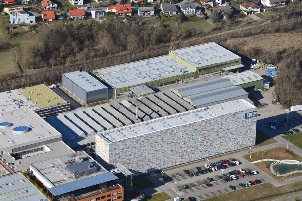 Dogern from above - High-bay warehouse building complex and logistics center on the premises of Sedus Stoll AG in the district Metteberberg in Dogern in the state Baden-Wurttemberg, Germany