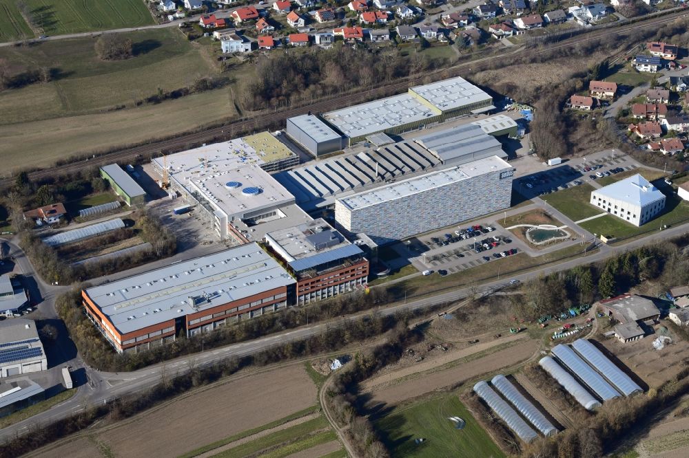 Dogern from the bird's eye view: High-bay warehouse building complex and logistics center on the premises of Sedus Stoll AG in the district Metteberberg in Dogern in the state Baden-Wurttemberg, Germany