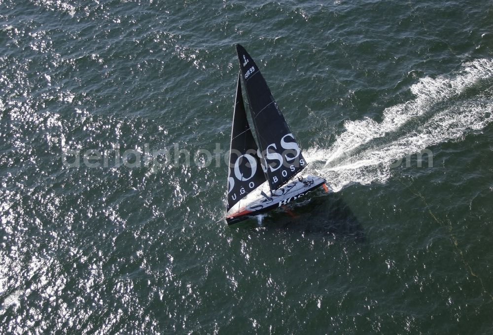 Aerial image Kiel - Offshore sailing racing yacht on the Kiel Fjord in Schleswig-Holstein