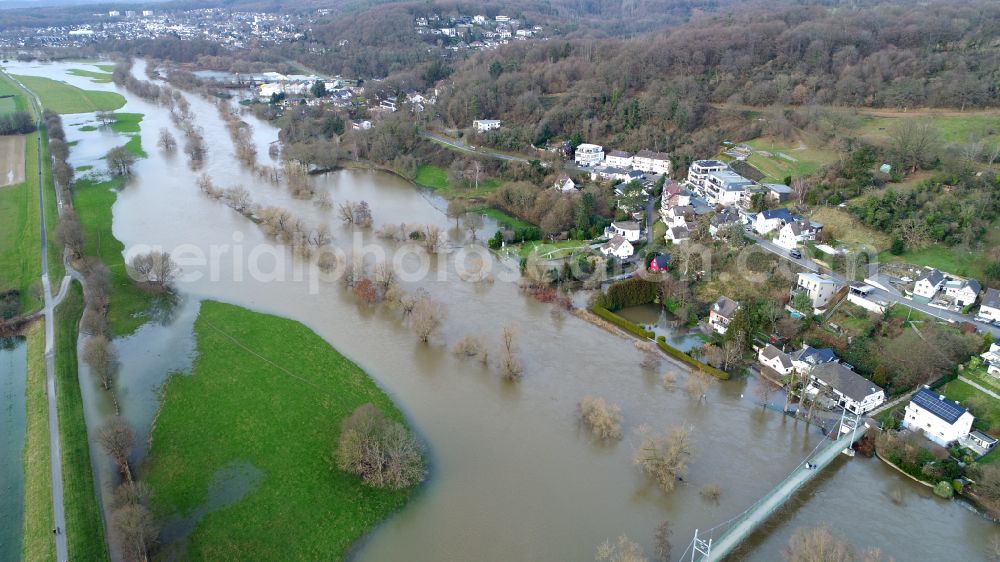 Hennef (Sieg) from the bird's eye view: Floods and rivers lead to Sieg in Hennef (Sieg) in the state North Rhine-Westphalia, Germany