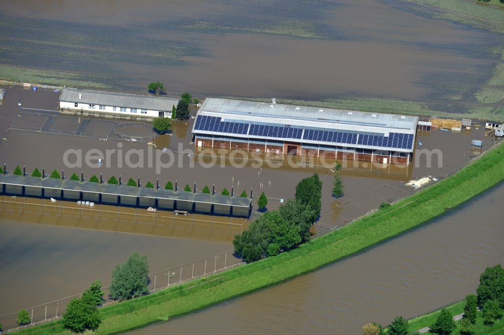 Aerial image Milbitz - Flood disaster flood flooding the banks of the Elster and surrounding areas in Milbitz in Thuringia