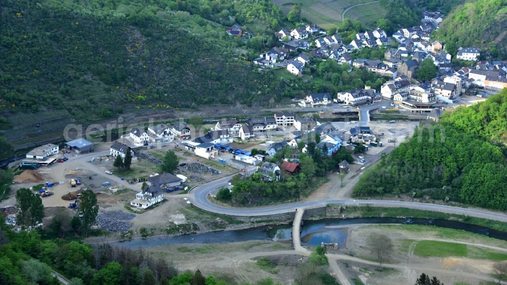 Aerial image Altenahr - Flood damage and reconstruction construction sites in the floodplain of Ahr in Altenahr Ahrtal in the state Rhineland-Palatinate, Germany
