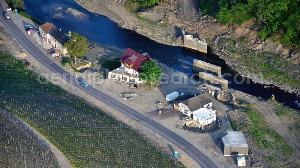 Aerial photograph Marienthal - Flood damage and reconstruction construction sites in the floodplain of Ahr on street Marienthaler Strasse in Marienthal Ahrtal in the state Rhineland-Palatinate, Germany