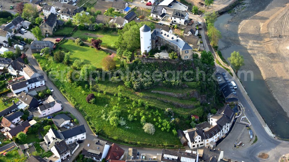 Aerial image Altenahr - Flood damage and reconstruction construction sites in the floodplain on riverside of Ahr in Altenahr Ahrtal in the state Rhineland-Palatinate, Germany