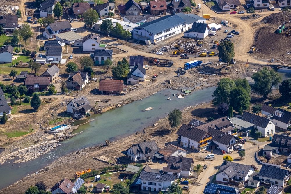 Aerial image Insul - Flood damage and reconstruction construction sites in the floodplain on riverside of Ahr in Insul in the state Rhineland-Palatinate, Germany