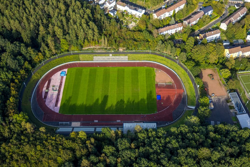 Aerial photograph Siegen - Football stadium Hofbachstadion in Siegen in the state North Rhine-Westphalia