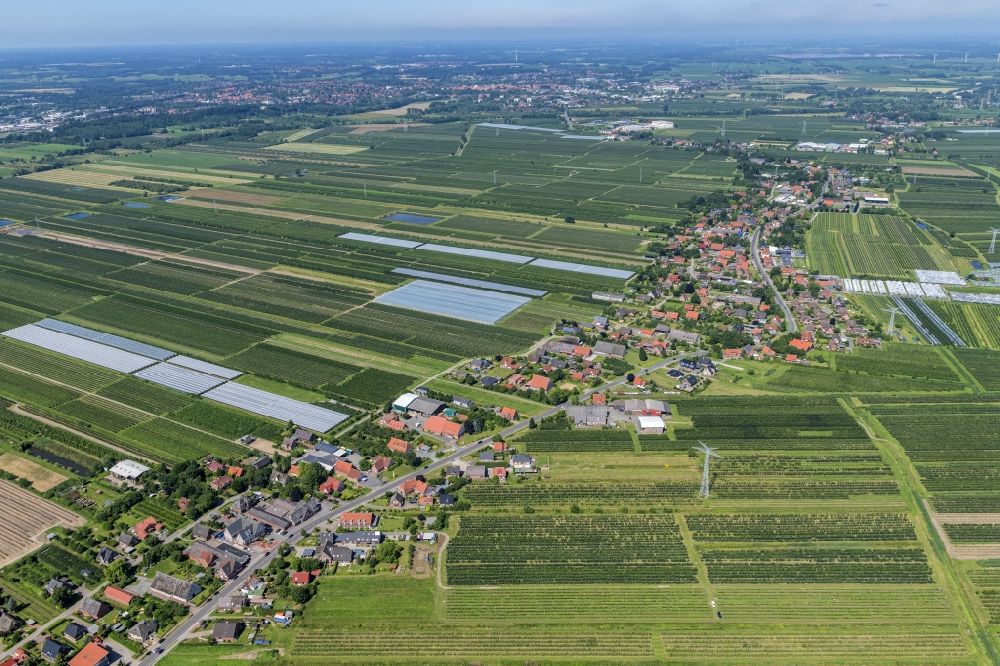 Aerial photograph Hollern-Twielenfleth - Location in the fruit-growing area Altes Land Hollern in the federal state of Lower Saxony, Germany