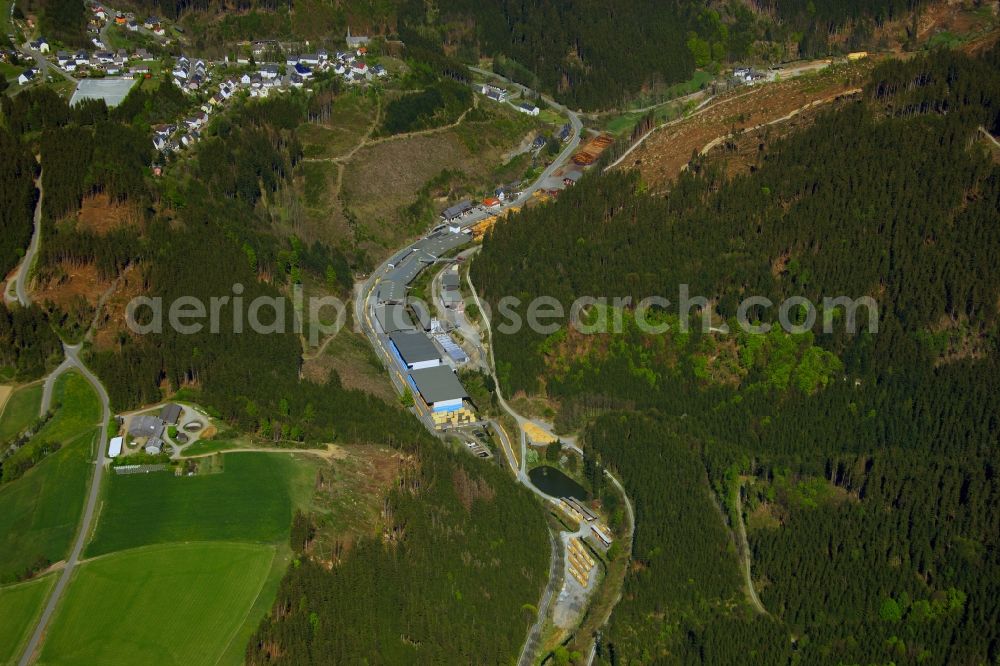 Schwarzenbach am Wald from above - Building and production halls on the premises of Holzwerke Heinrich Stroehla GmbH & Co. KG on Rauschenhammermuehle in the district Schwarzenstein in Schwarzenbach am Wald in the state Bavaria, Germany