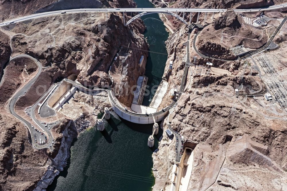 Aerial photograph Las Vegas - Hoover Dam wall at the reservoir Lake Mead in Boulder City in Nevada, United States of America
