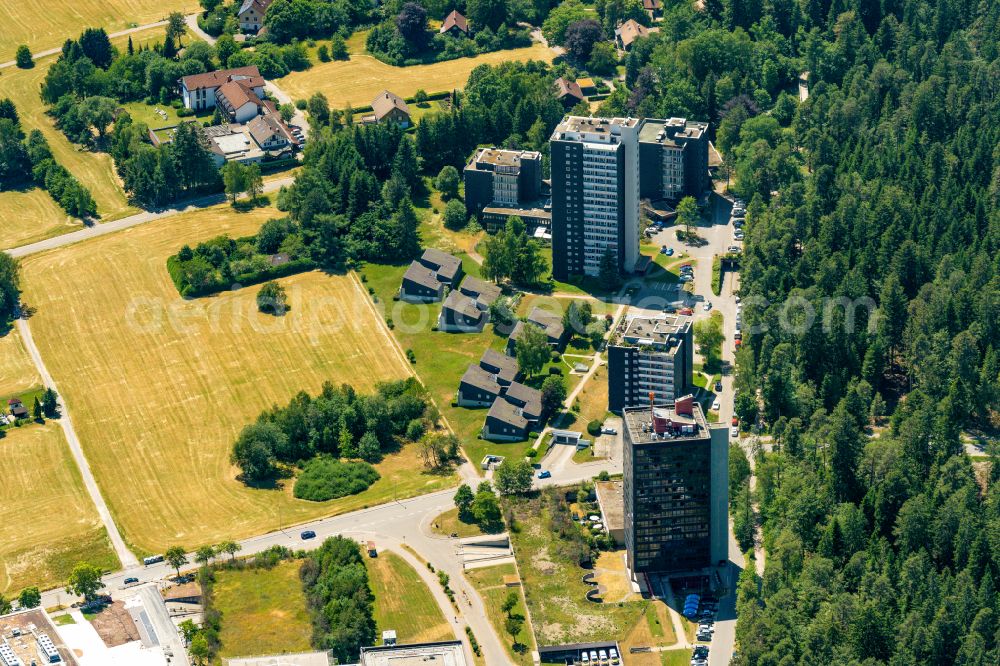 Aerial image Freudenstadt - High-rise building of the hotel complex DORMERO Hotel Freudenstadt in Freudenstadt at Schwarzwald in the state Baden-Wuerttemberg, Germany