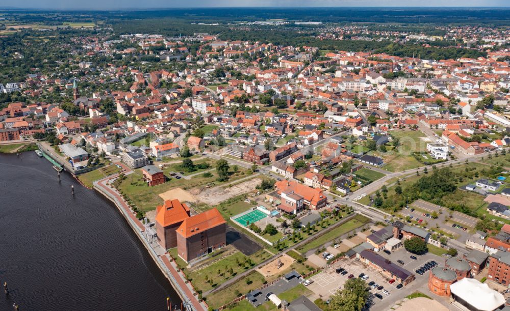 Aerial image Wittenberge - Complex of the hotel building Elbe Resort Alte Oelmuehle in Wittenberge in the state Brandenburg, Germany