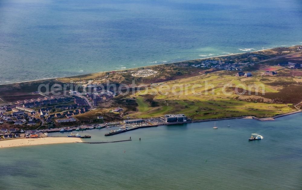 Aerial image Hörnum (Sylt) - Complex of the hotel building with Golfplatz on Hafen in Hoernum (Sylt) island Sylt in the state Schleswig-Holstein, Germany
