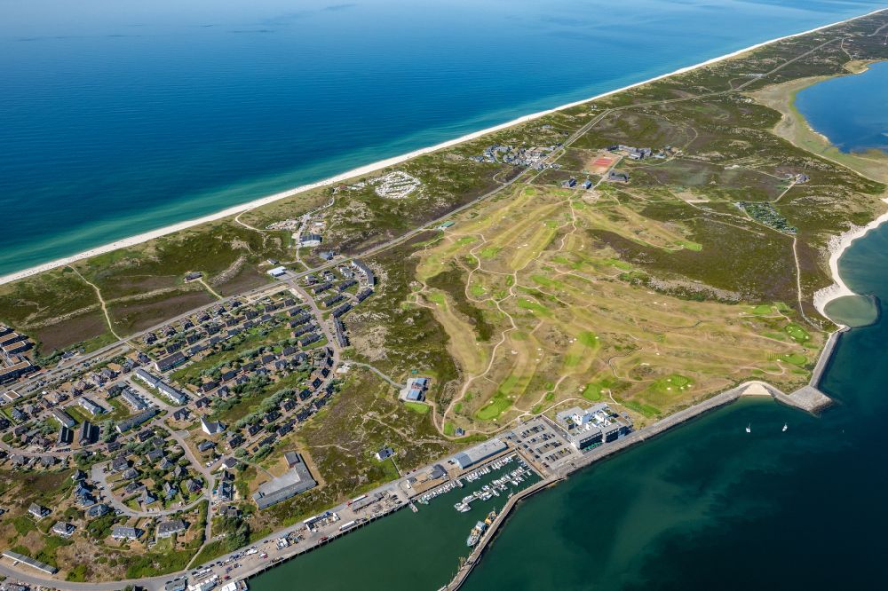 Hörnum (Sylt) from above - Complex of the hotel building with Golfplatz on Hafen in Hoernum (Sylt) island Sylt in the state Schleswig-Holstein, Germany