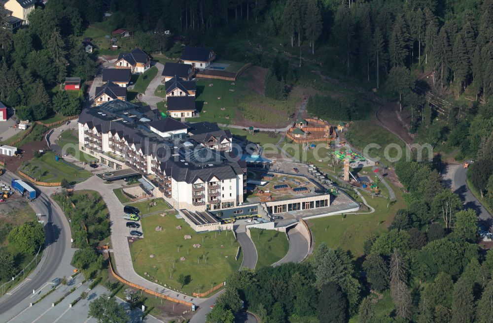 Oberhof from above - Hotel complex of The Grand Green - Familux Resort on Tambacher Strasse in Oberhof in the state Thuringia, Germany