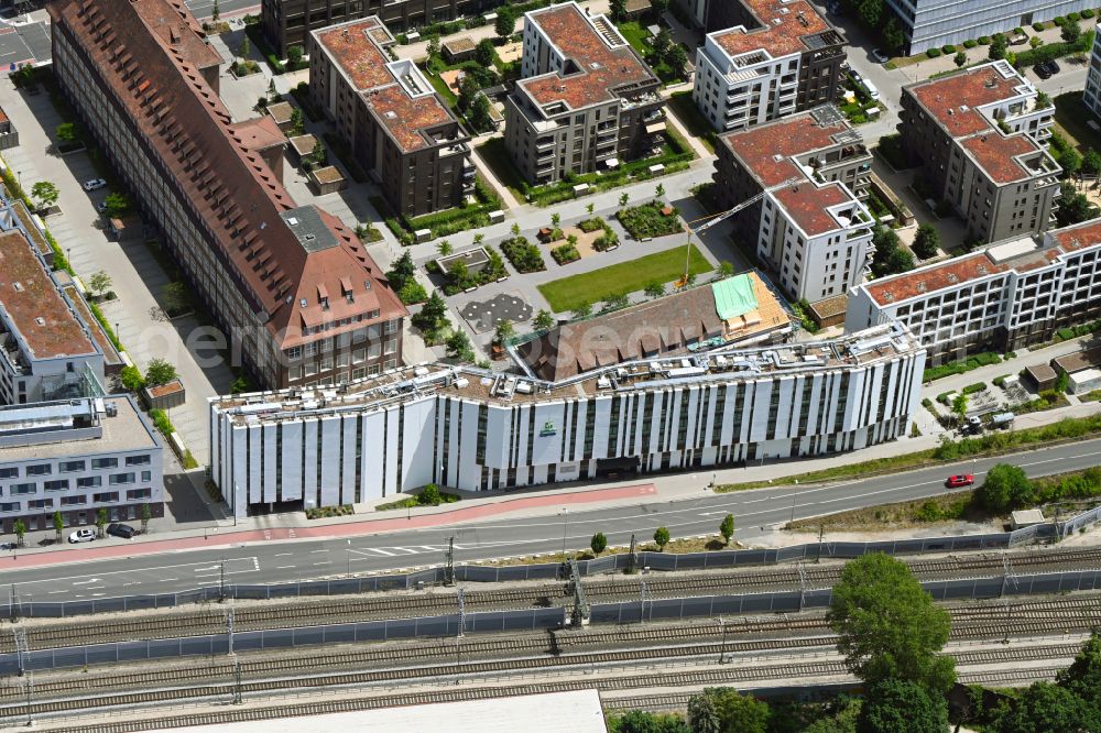 Aerial photograph Erlangen - Complex of the hotel building Holiday Inn Express Erlangen on street Gueterbahnhofstrasse in Erlangen in the state Bavaria, Germany