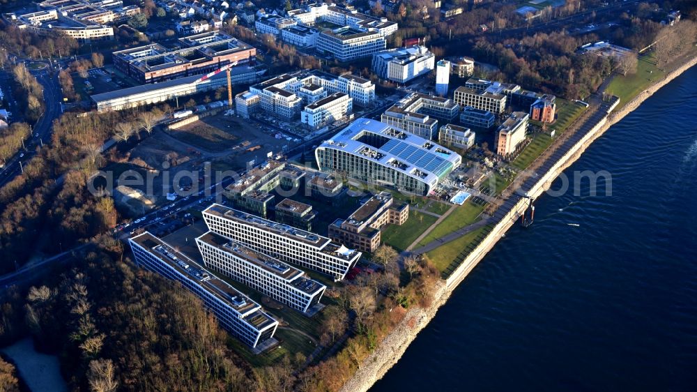 Aerial photograph Bonn - Complex of the hotel building Koneha Grand Bonn Am Bonner Bogen in the district Beuel in Bonn in the state North Rhine-Westphalia, Germany