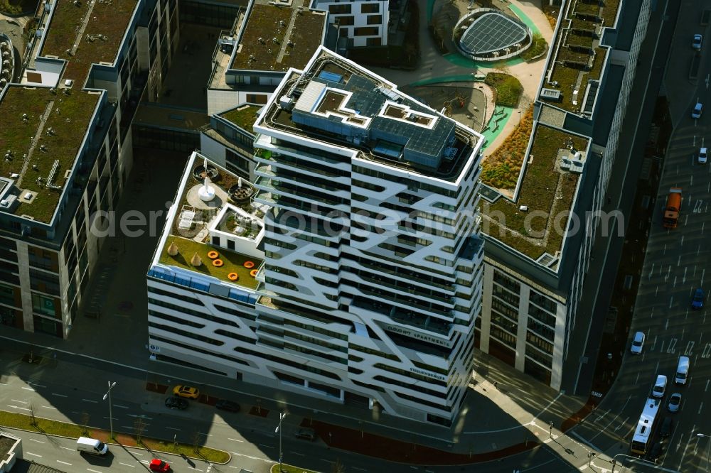 Aerial image Stuttgart - High-rise building of the hotel complex on Wolframstrasse in Milaneo in the district Europaviertel in Stuttgart in the state Baden-Wuerttemberg, Germany
