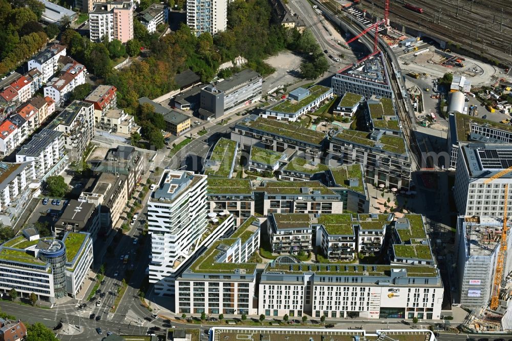 Stuttgart from above - High-rise building of the hotel complex on Wolframstrasse in Milaneo in the district Europaviertel in Stuttgart in the state Baden-Wuerttemberg, Germany